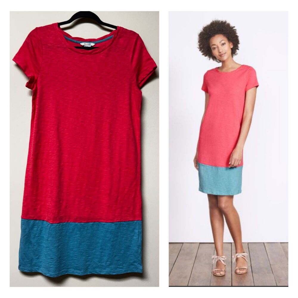 BODEN Coralie Jersey T-Shirt Dress, Colorblock, Coral Pink and Turquoise, Sz 4R